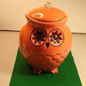 Pier 1 Imports Ceramic Owl Salmon color Canister Cottagecore Grandmacore